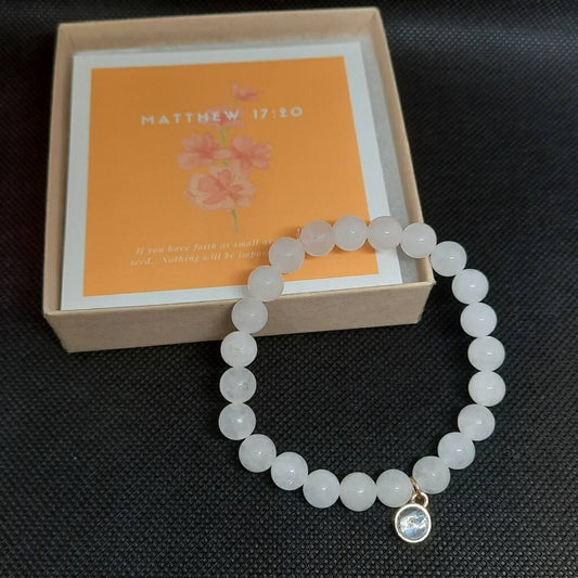 White jade bracelet with bible verse card