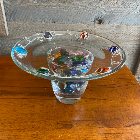 Pedestal Server with Colorful Glass Beads (BB141)