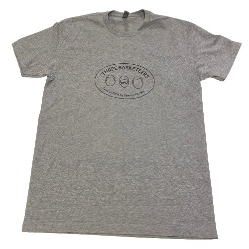Heather grey t-shirt with the Three Basketeers logo in black