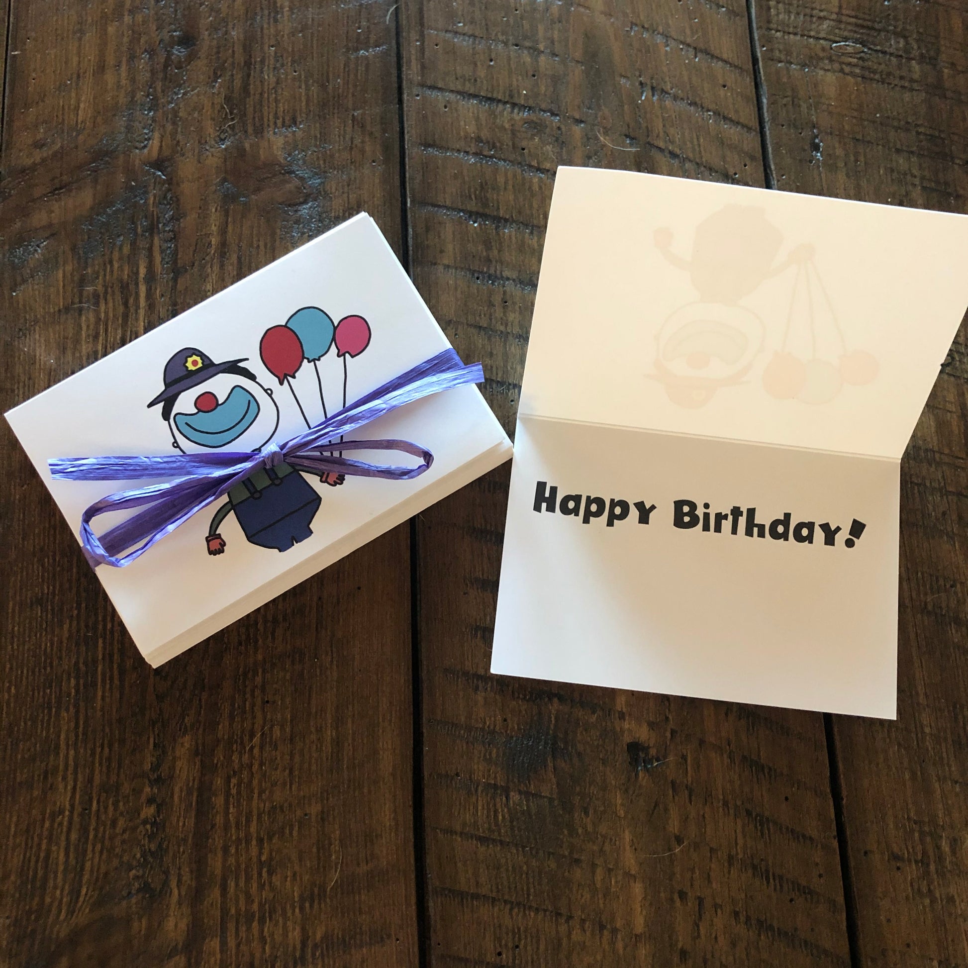 Birthday clown notecards with happy birthday printed inside