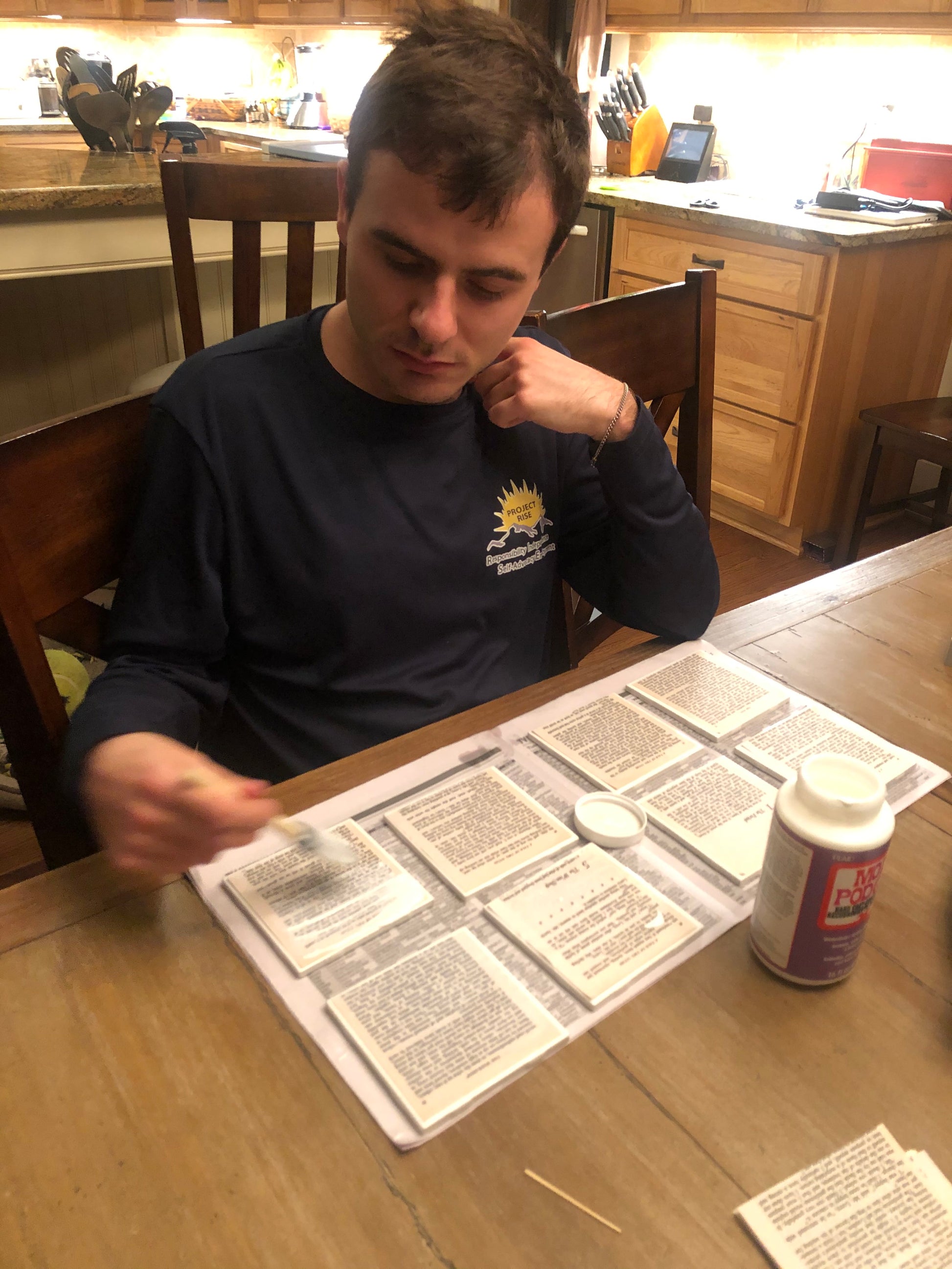 Basketeer Brett using decoupage to create Classics Coasters