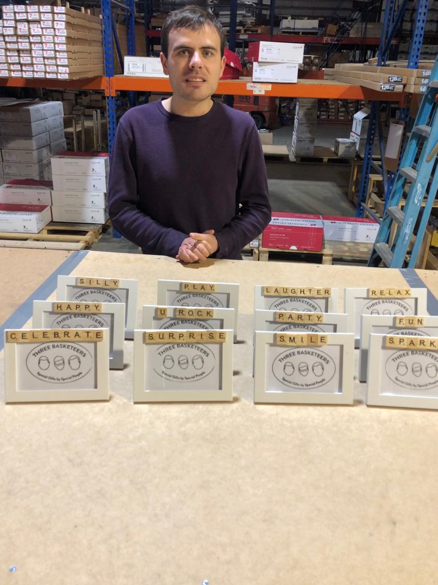 Disabled Employee Making Letter Tile Frames