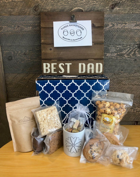 Best Dad photo pallet and shipping box with coffee, cookies and treats