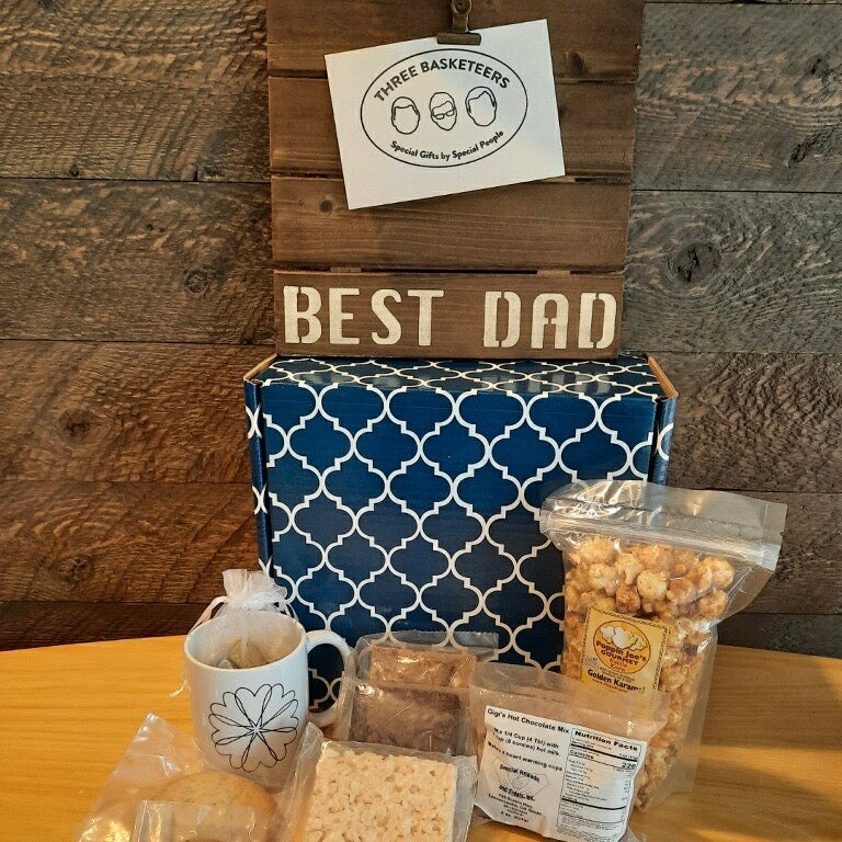 Best Dad photo pallet and shipping box with coffee, cookies and treats