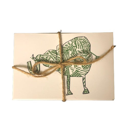 Green elephant notecards tied with brown twine
