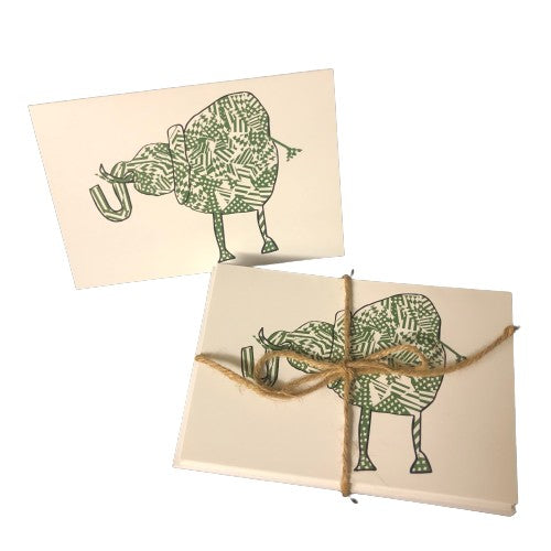 Green elephant notecards tied in jute twine